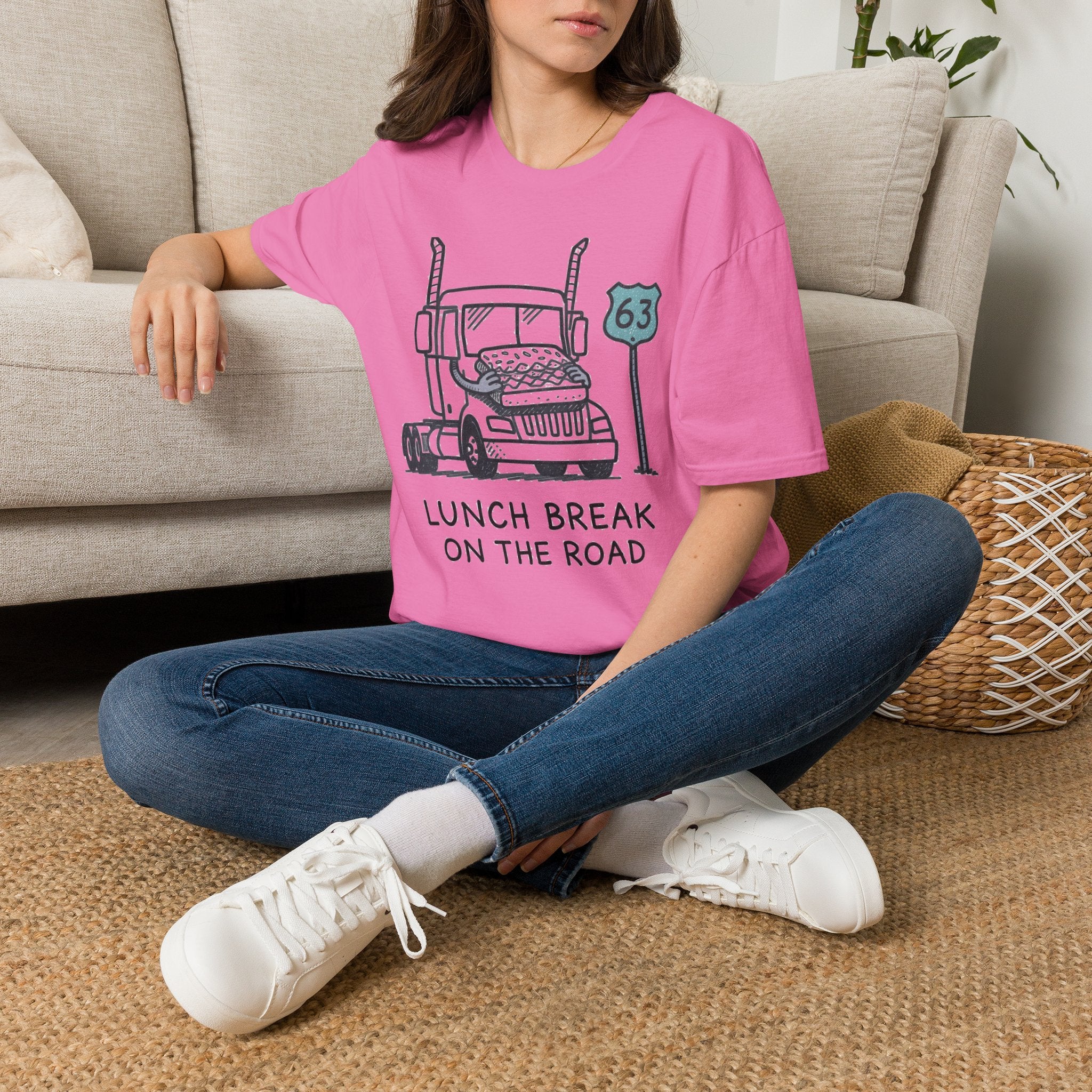 Trucker T-Shirt — 'Lunch Break on the Road' Route 63 Graphic Tee
