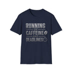 Running On Caffeine And Deadlines | Trucker T-shirt