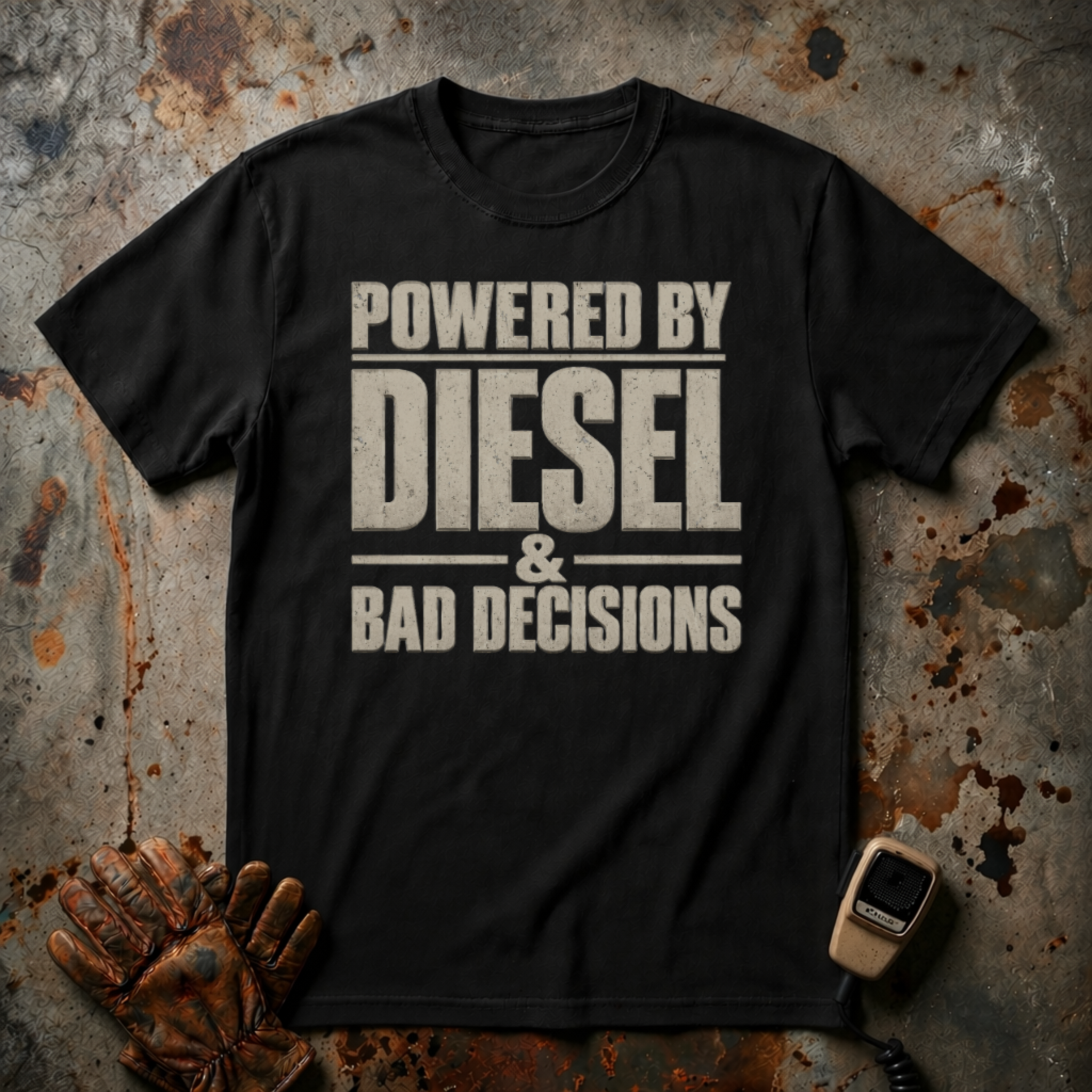 Powered By Diesel and Bad Decision |  Trucker T-Shirt
