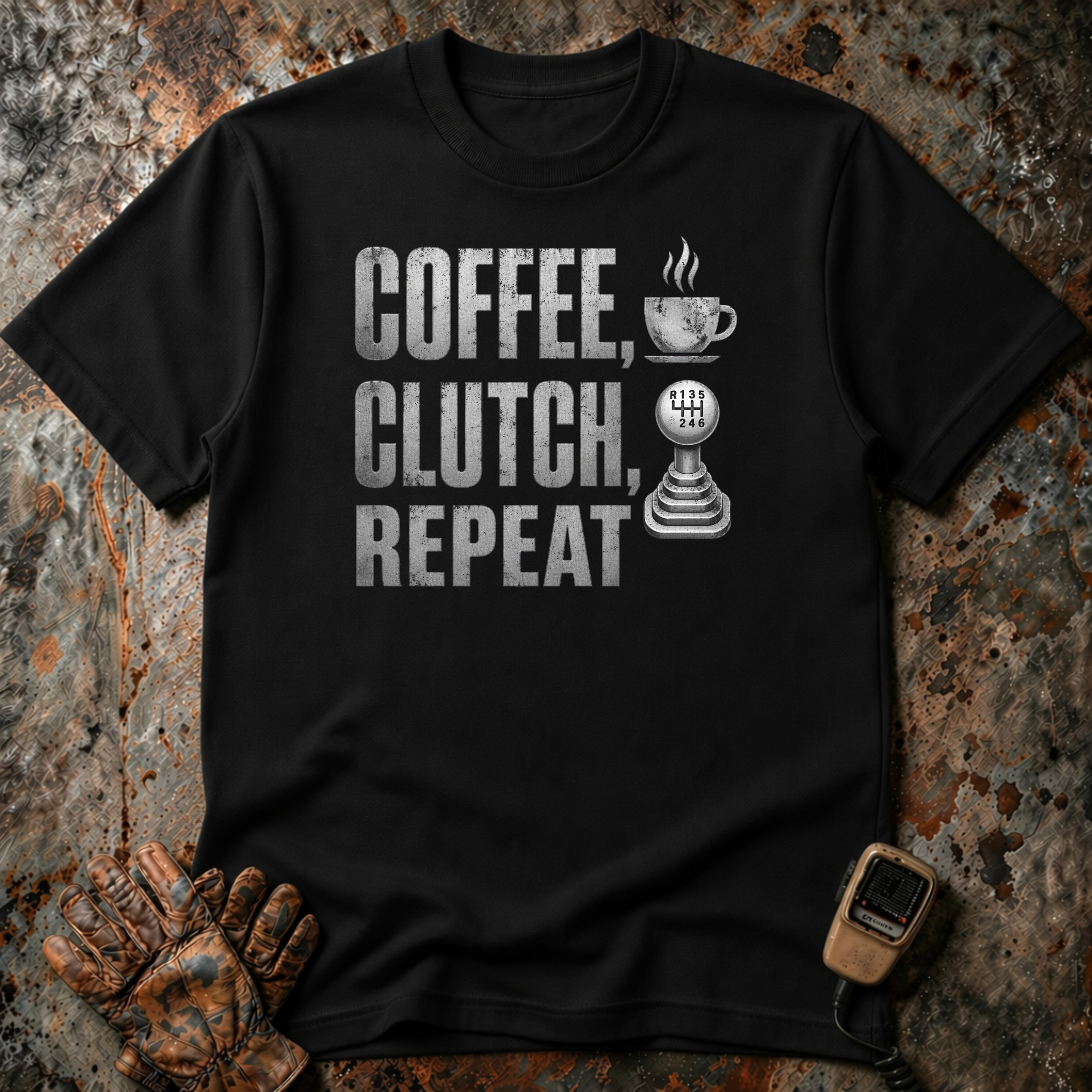 Coffee Clutch Repeat | Trucker T-shirt
