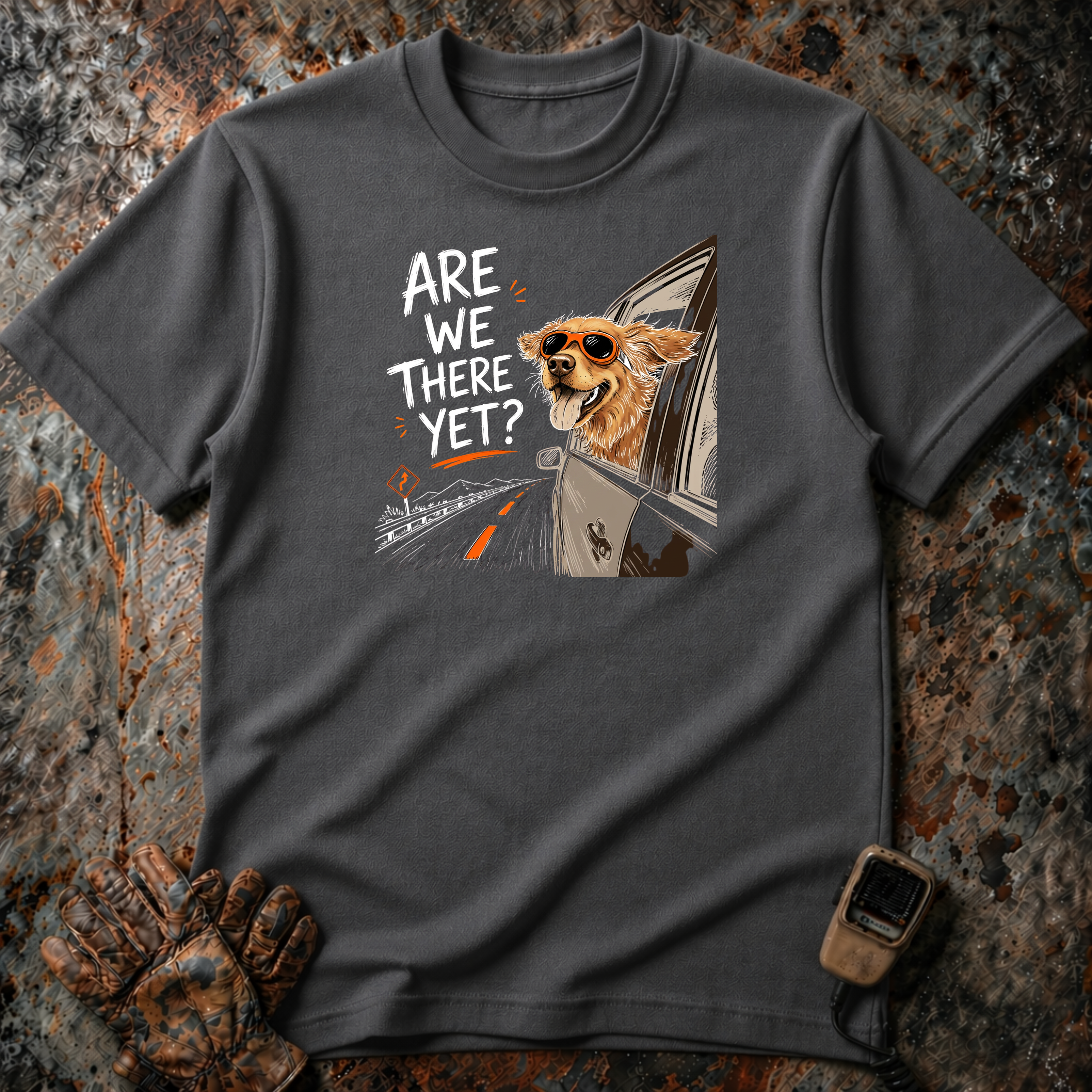 Are We There Yet - Dog image | Trucker T-shirt