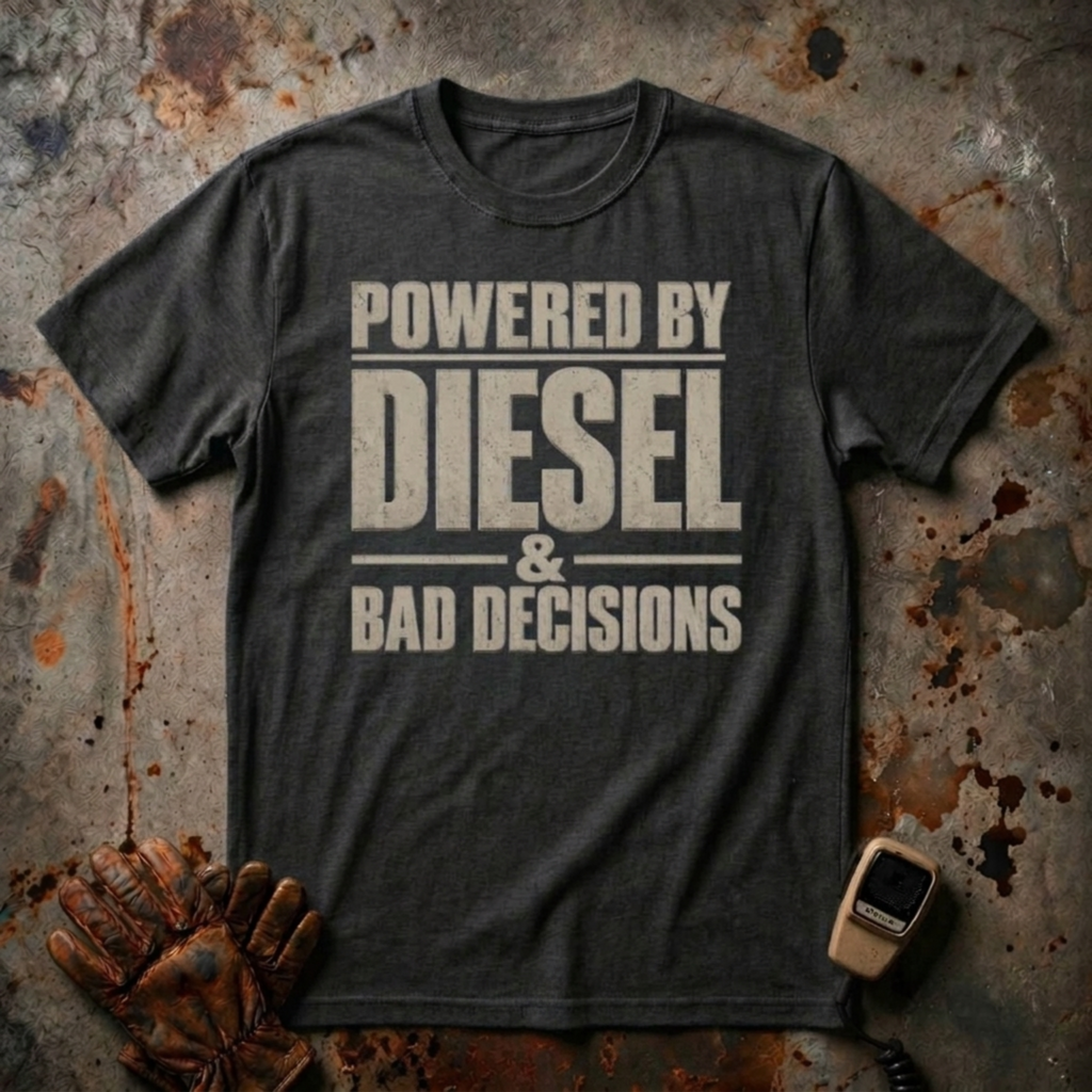 Powered By Diesel and Bad Decision |  Trucker T-Shirt