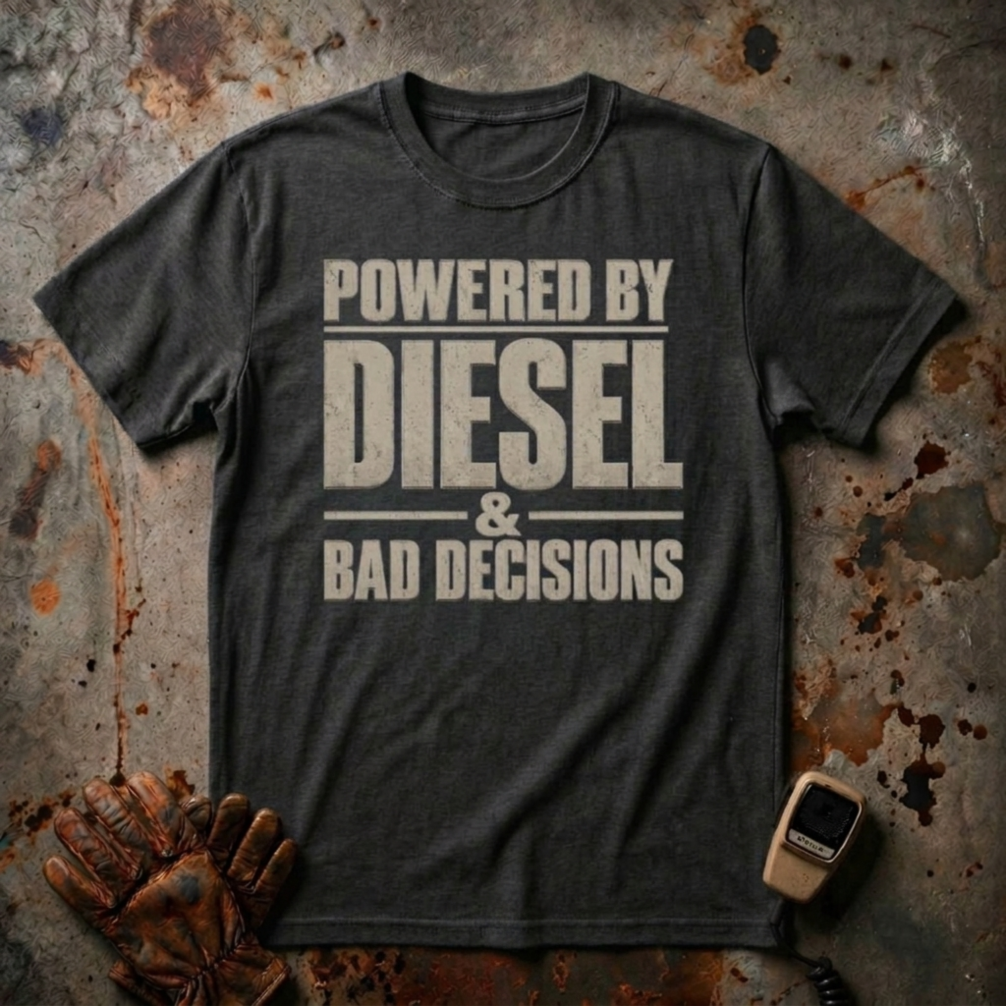 Powered By Diesel and Bad Decision |  Trucker T-Shirt