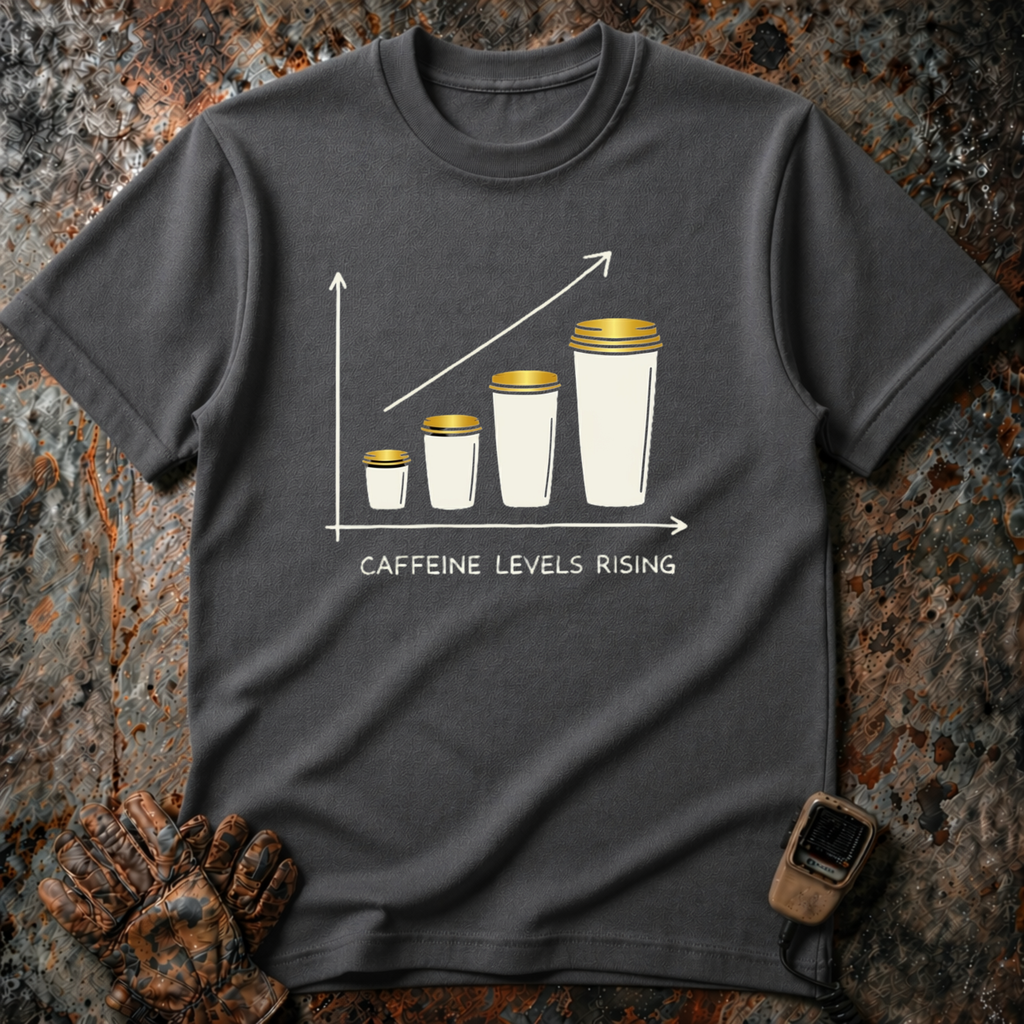 Caffeine Leve Rising | Trucker T-shirt