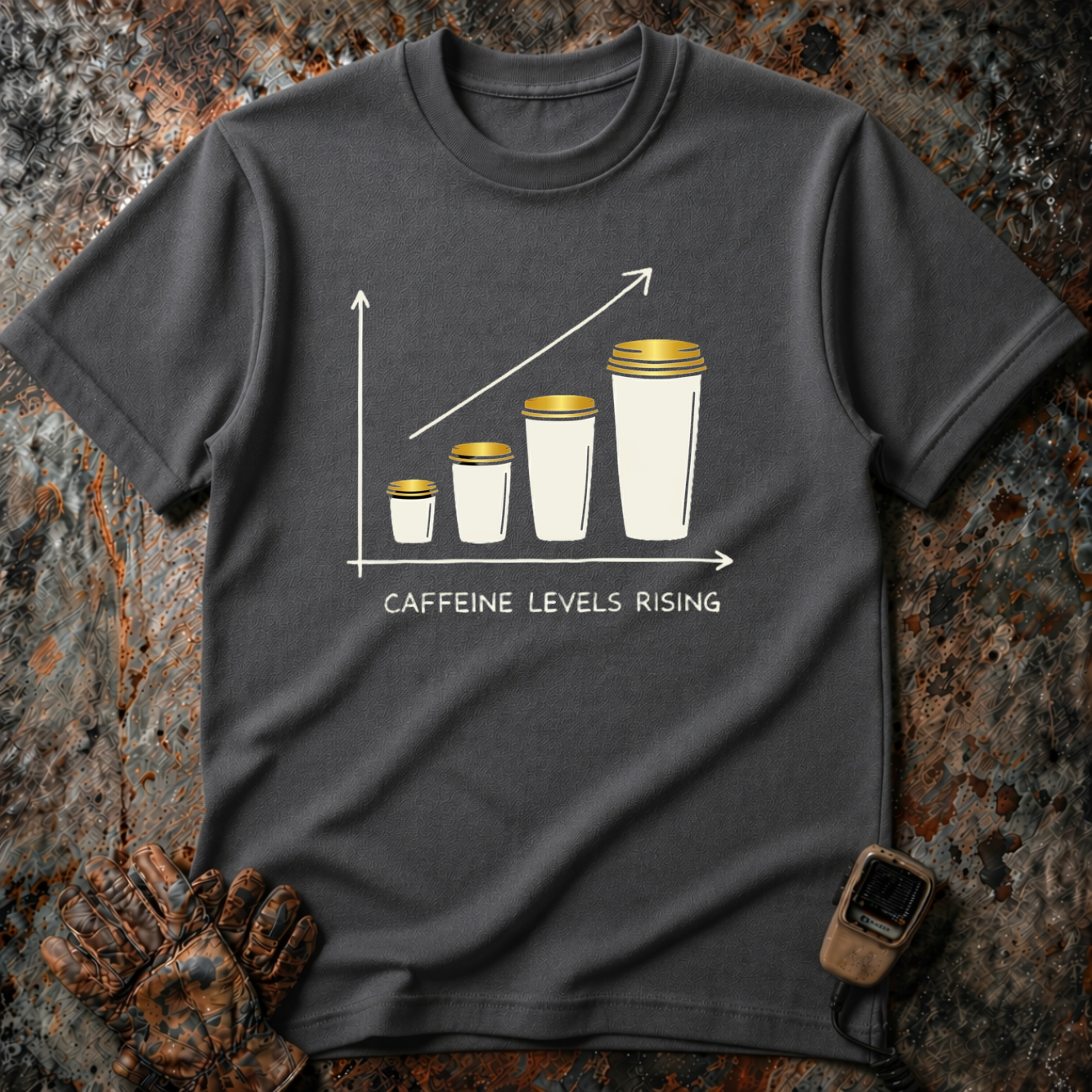 Caffeine Leve Rising | Trucker T-shirt