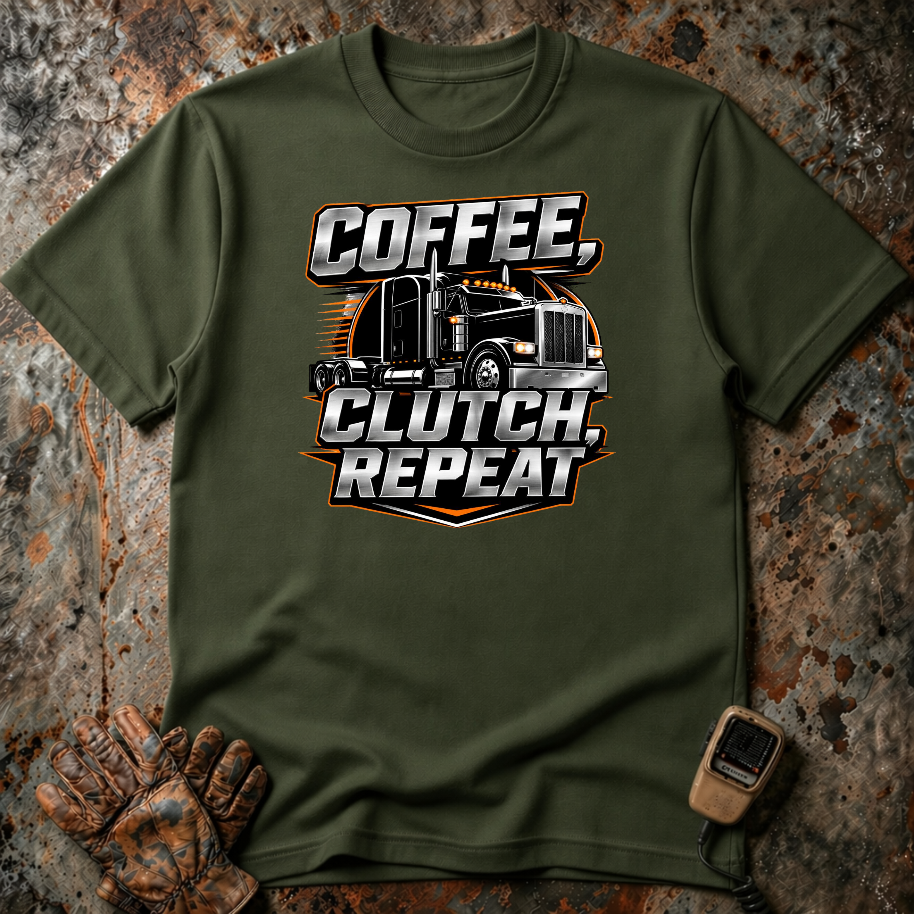 Coffee Clutch Repeat | Trucker T-shirt