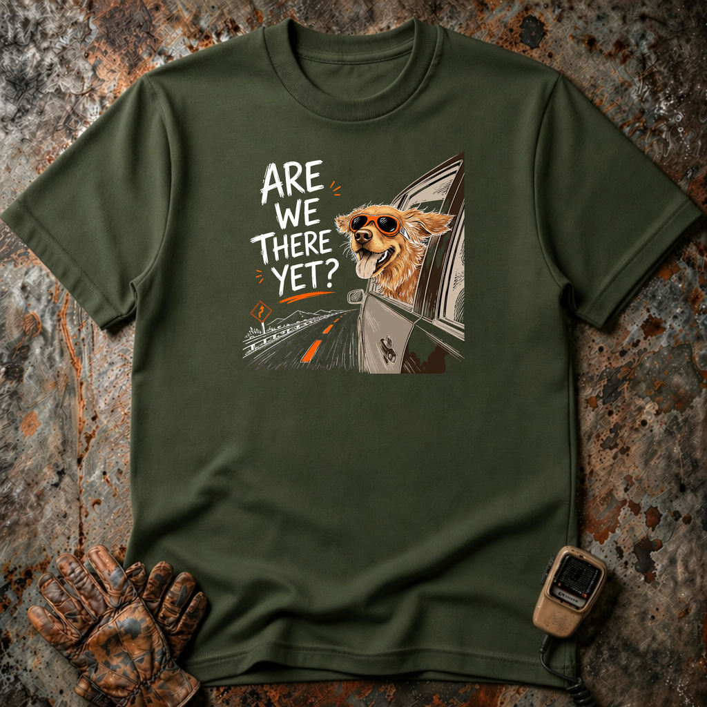 Are We There Yet - Dog image | Trucker T-shirt