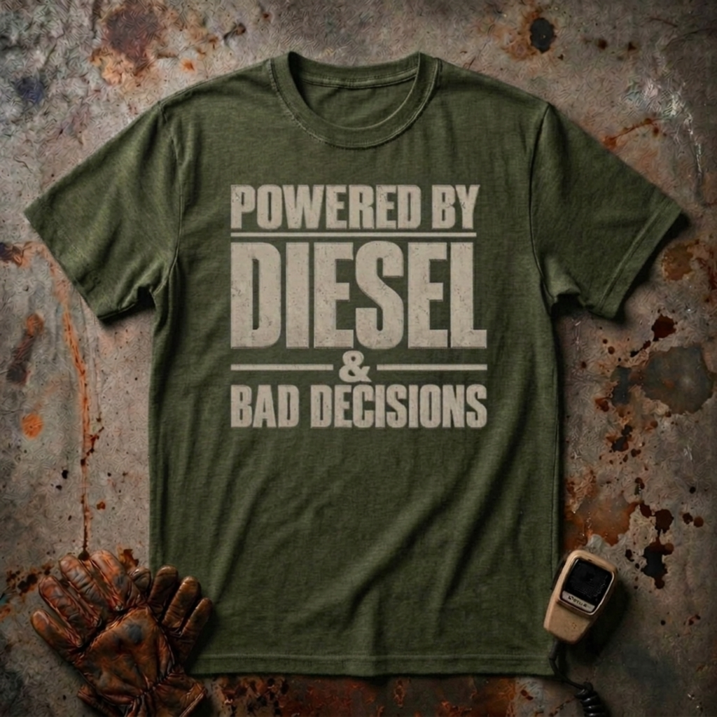 Powered By Diesel and Bad Decision |  Trucker T-Shirt
