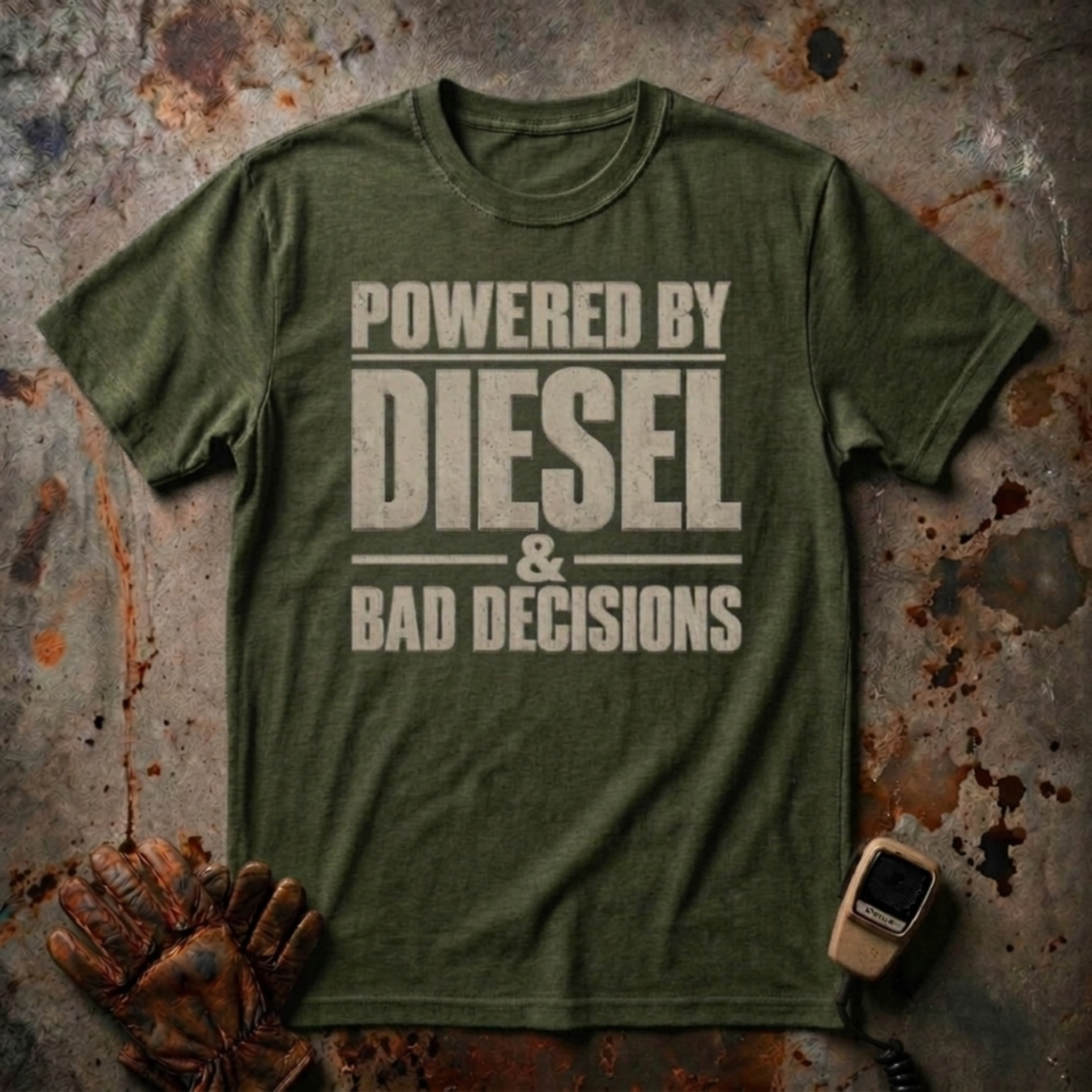 Powered By Diesel and Bad Decision |  Trucker T-Shirt