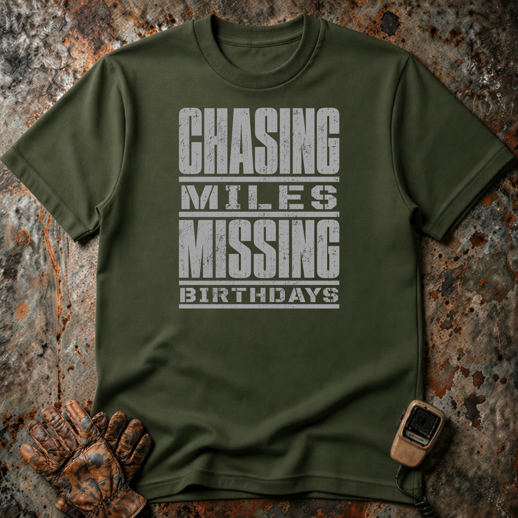 Chasing Miles Missing Birthdays | Trucker T-shirt