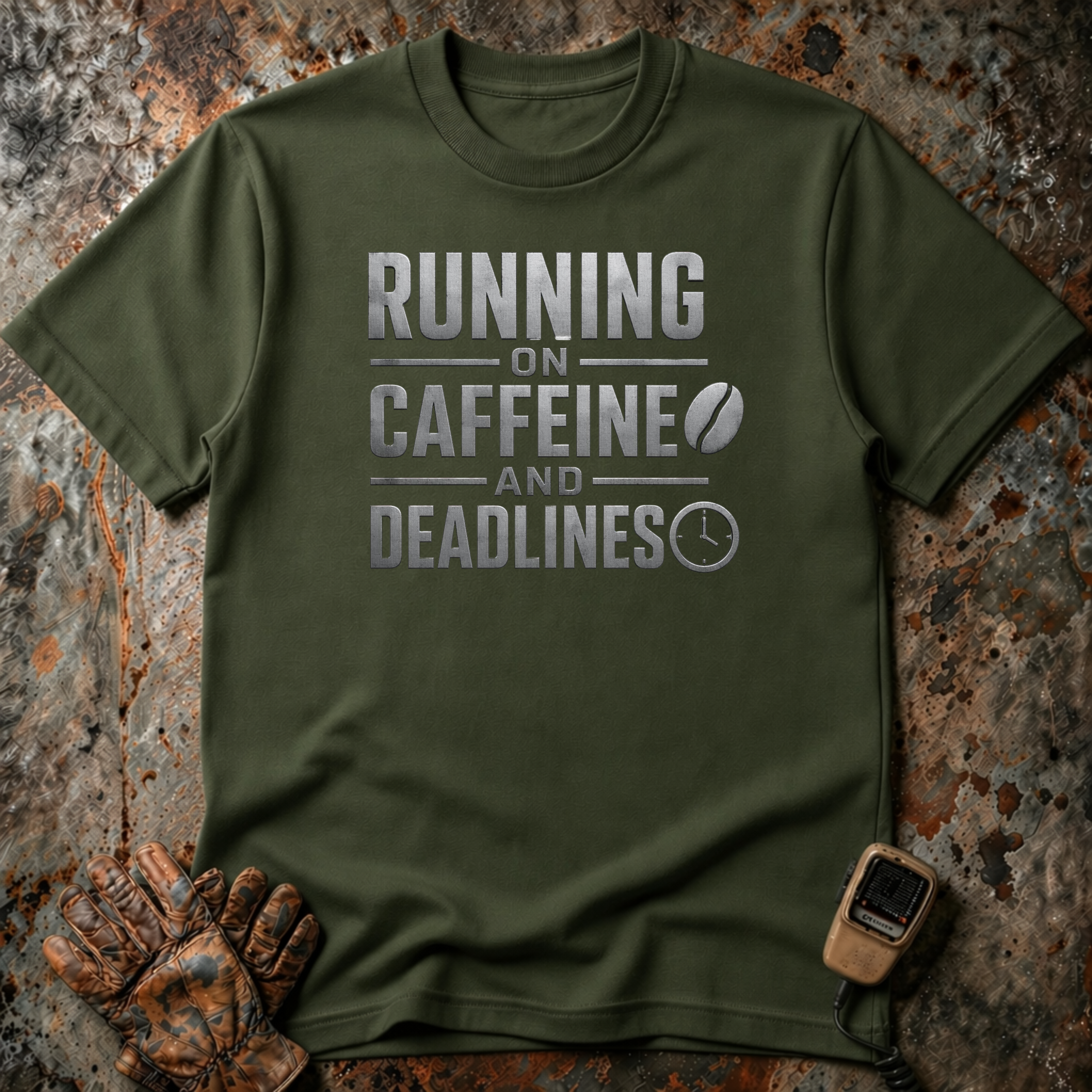 Running On Caffeine And Deadlines | Trucker T-shirt
