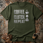 Coffee Clutch Repeat | Trucker T-shirt