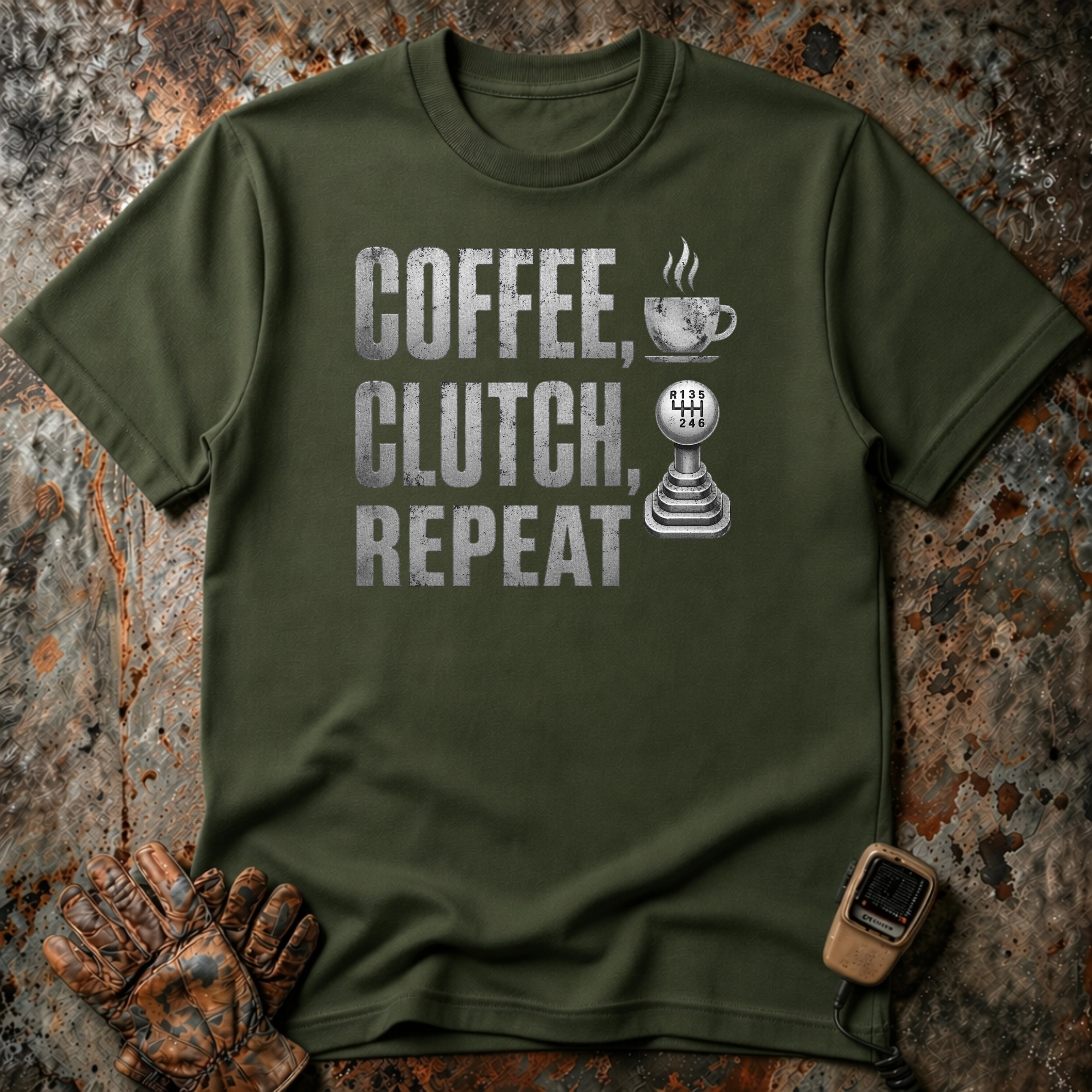 Coffee Clutch Repeat | Trucker T-shirt