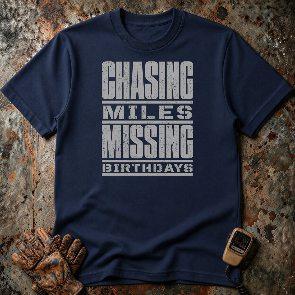 Chasing Miles Missing Birthdays | Trucker T-shirt