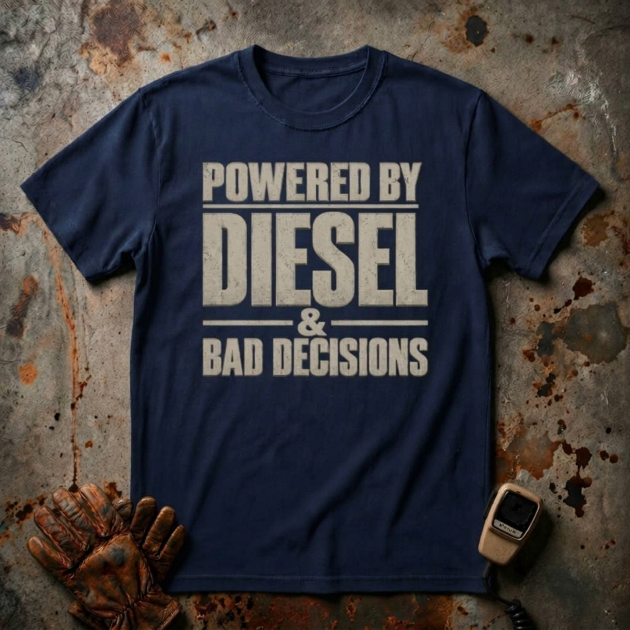 Powered By Diesel and Bad Decision |  Trucker T-Shirt
