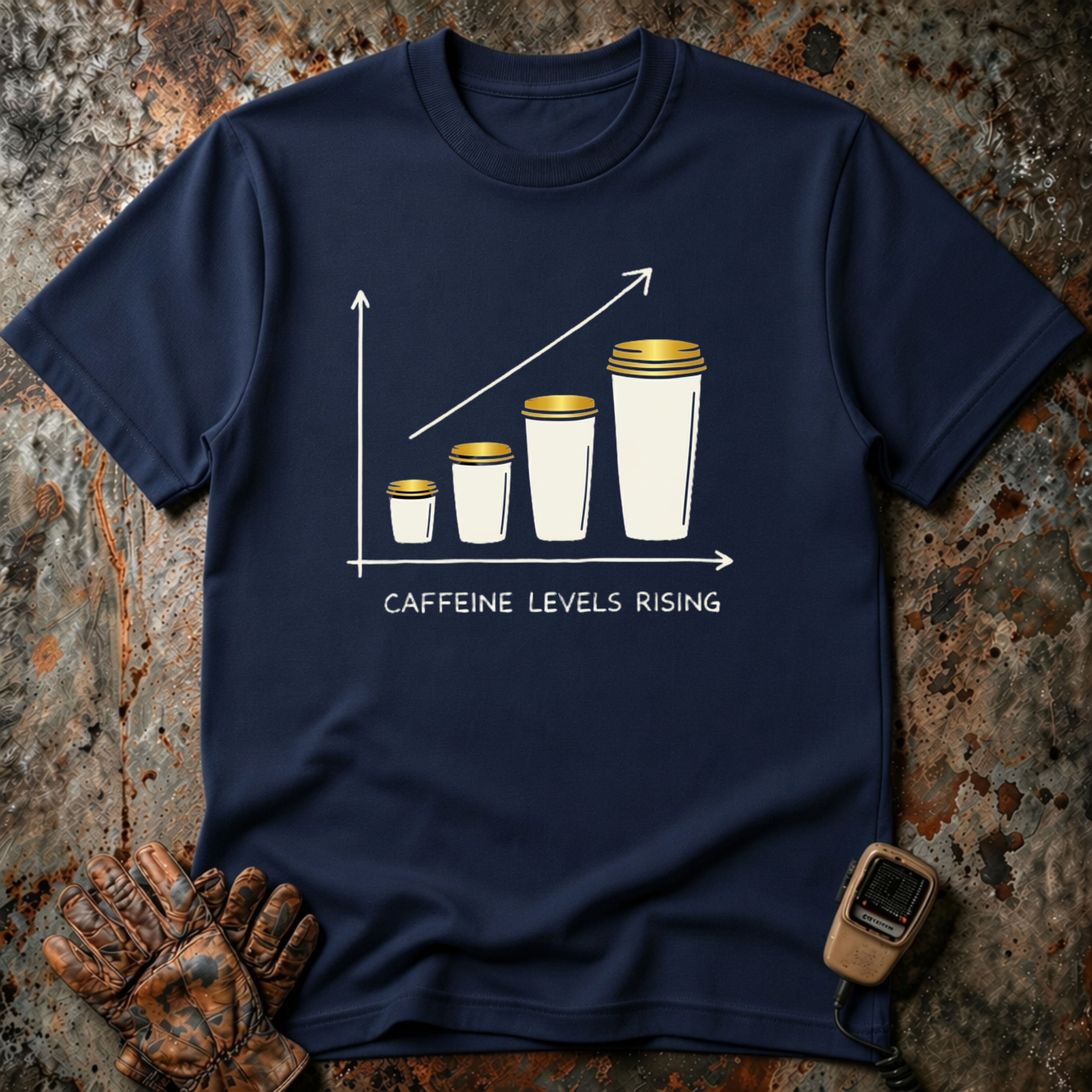 Caffeine Leve Rising | Trucker T-shirt