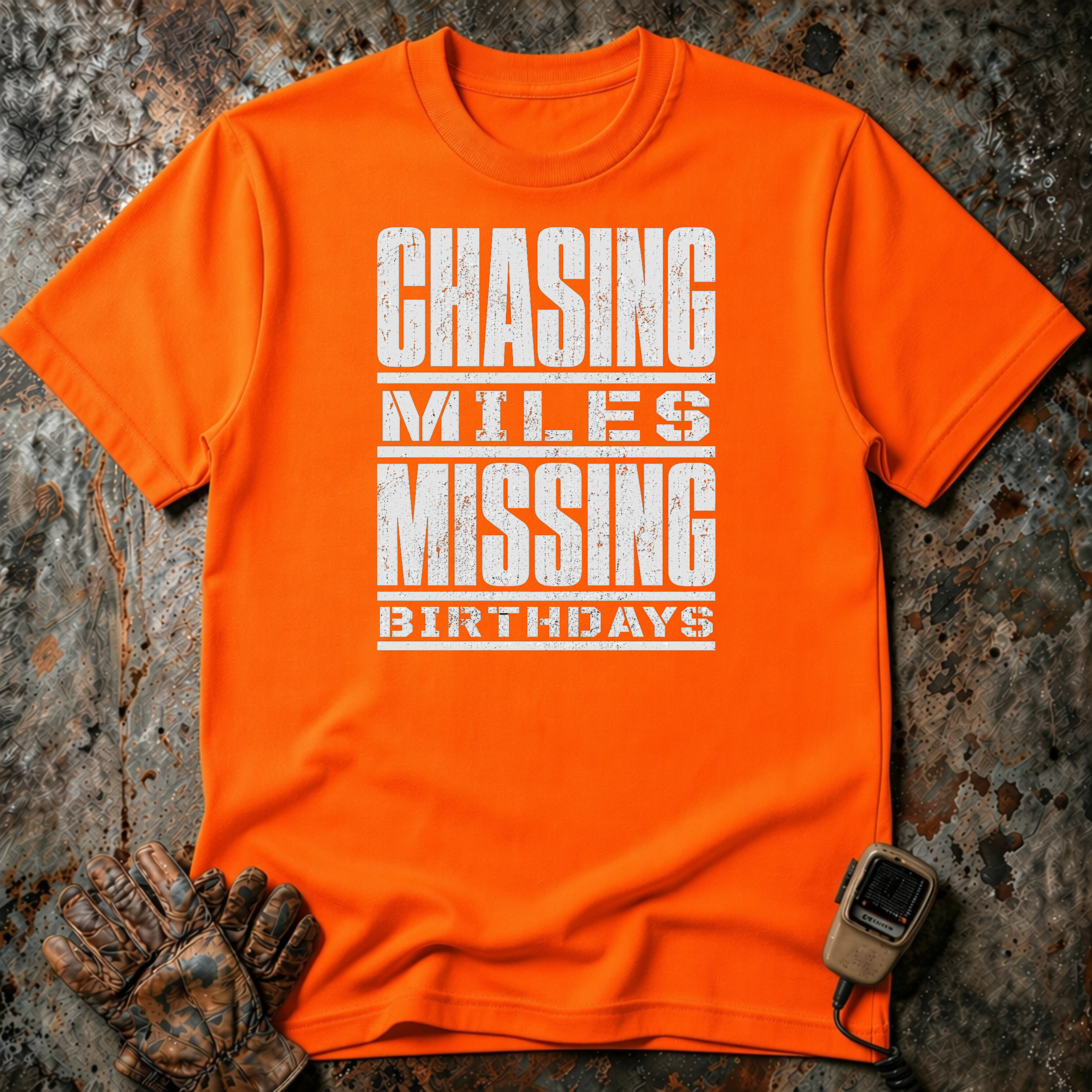 Chasing Miles Missing Birthdays | Trucker T-shirt